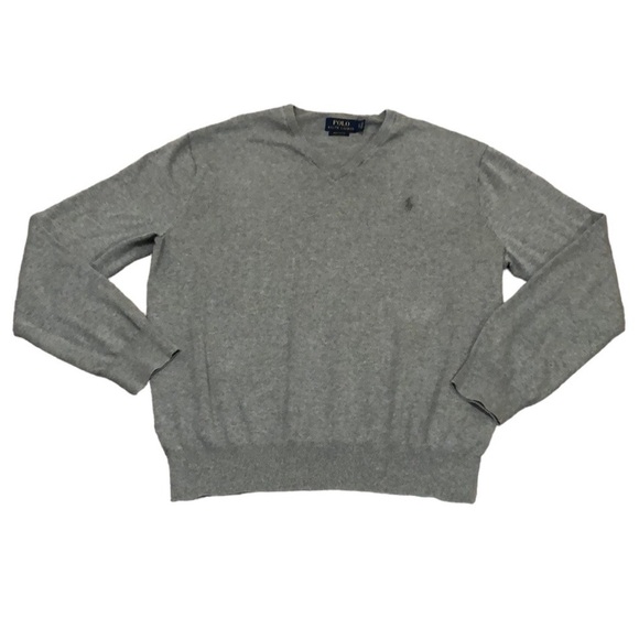 POLO Ralph Lauren Sweater Size XL Gray Pima Cotton V-Neck Pullover